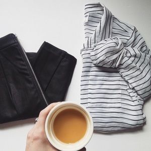 Sheer White & Black Stripe Button Up